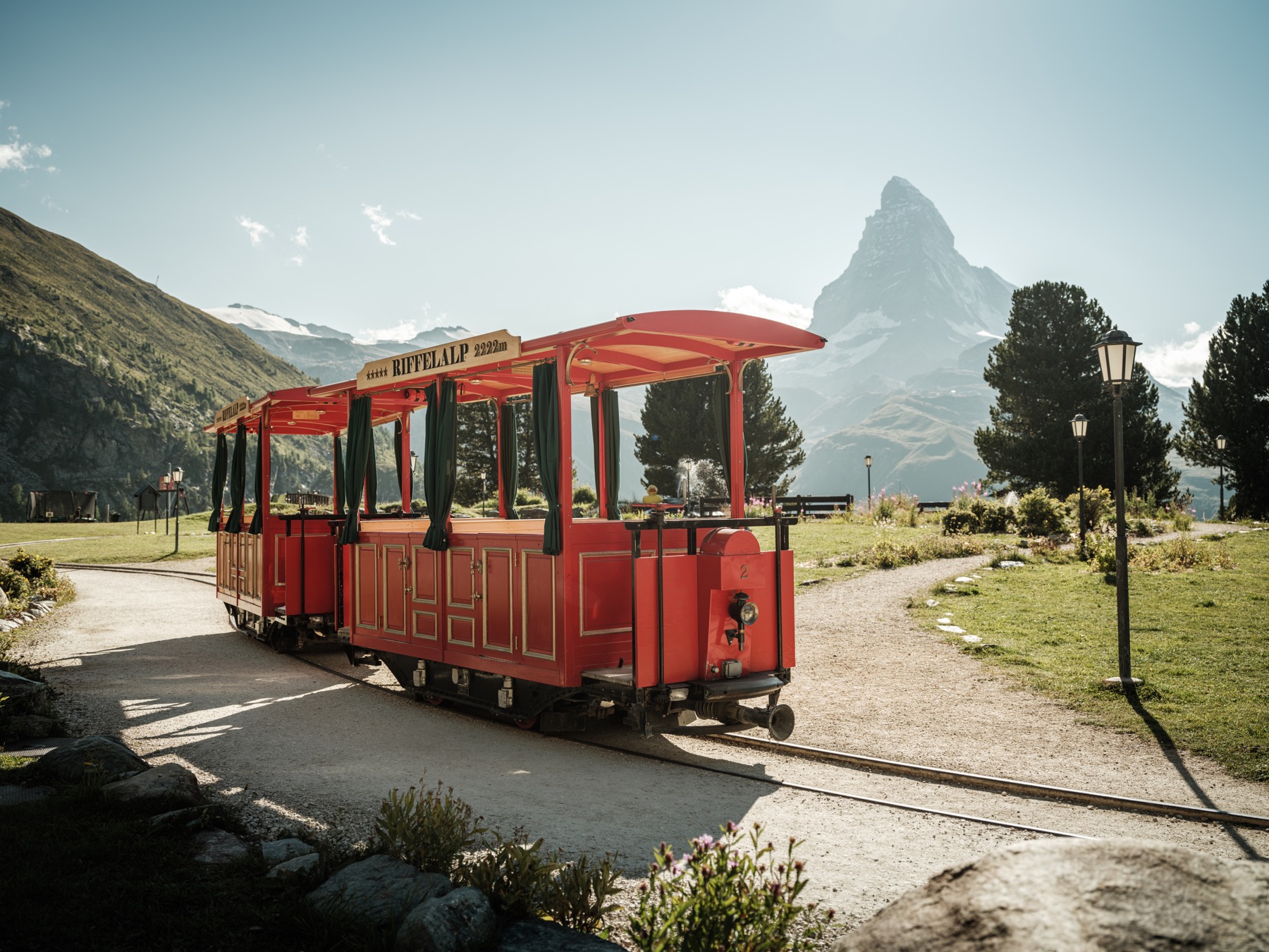 Riffelalp Resort hotel tram with the Matterhorn in the background